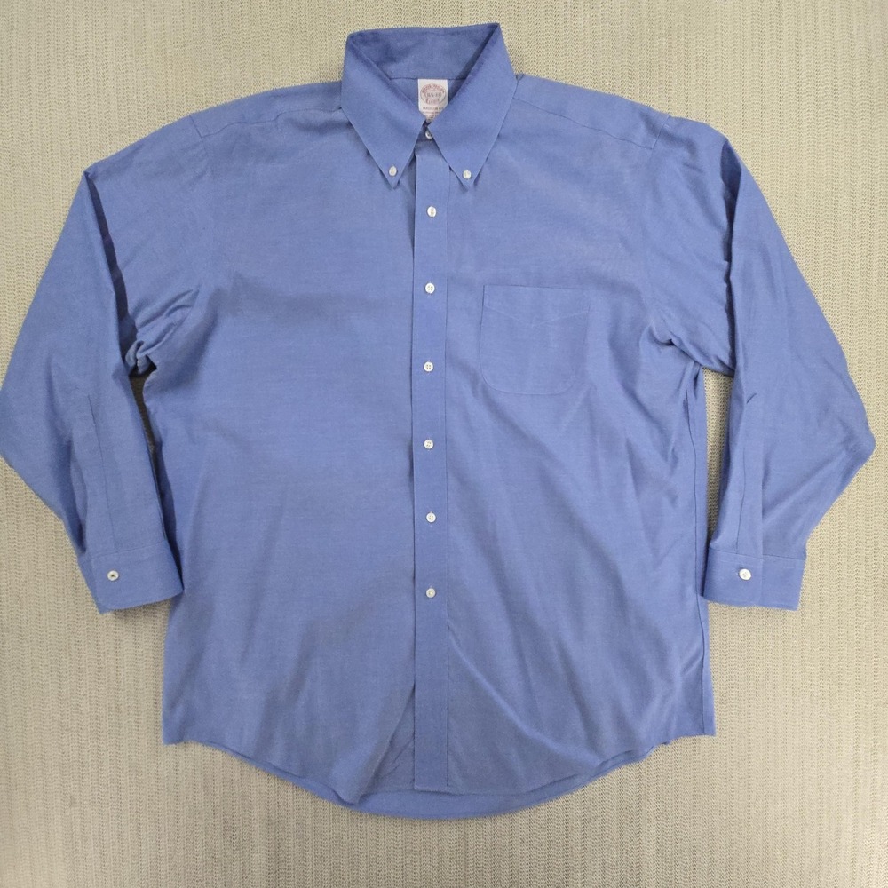 Brooks Brothers Shirt Mens 16.5 32/33 Blue Solid Non Iron Madison Fit Dress